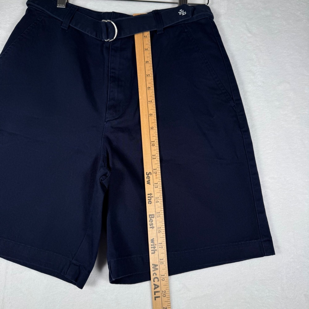 Lauren Ralph Lauren Navy Blue Cotton D-Ring Belted Chino Shorts Size 4 New - Picture 4 of 10
